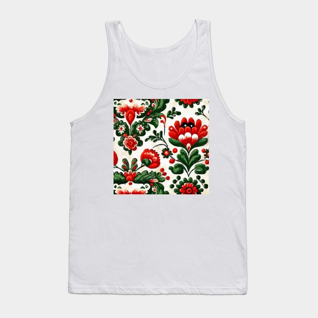 Folklore motif red flowers Tank Top by JBJart